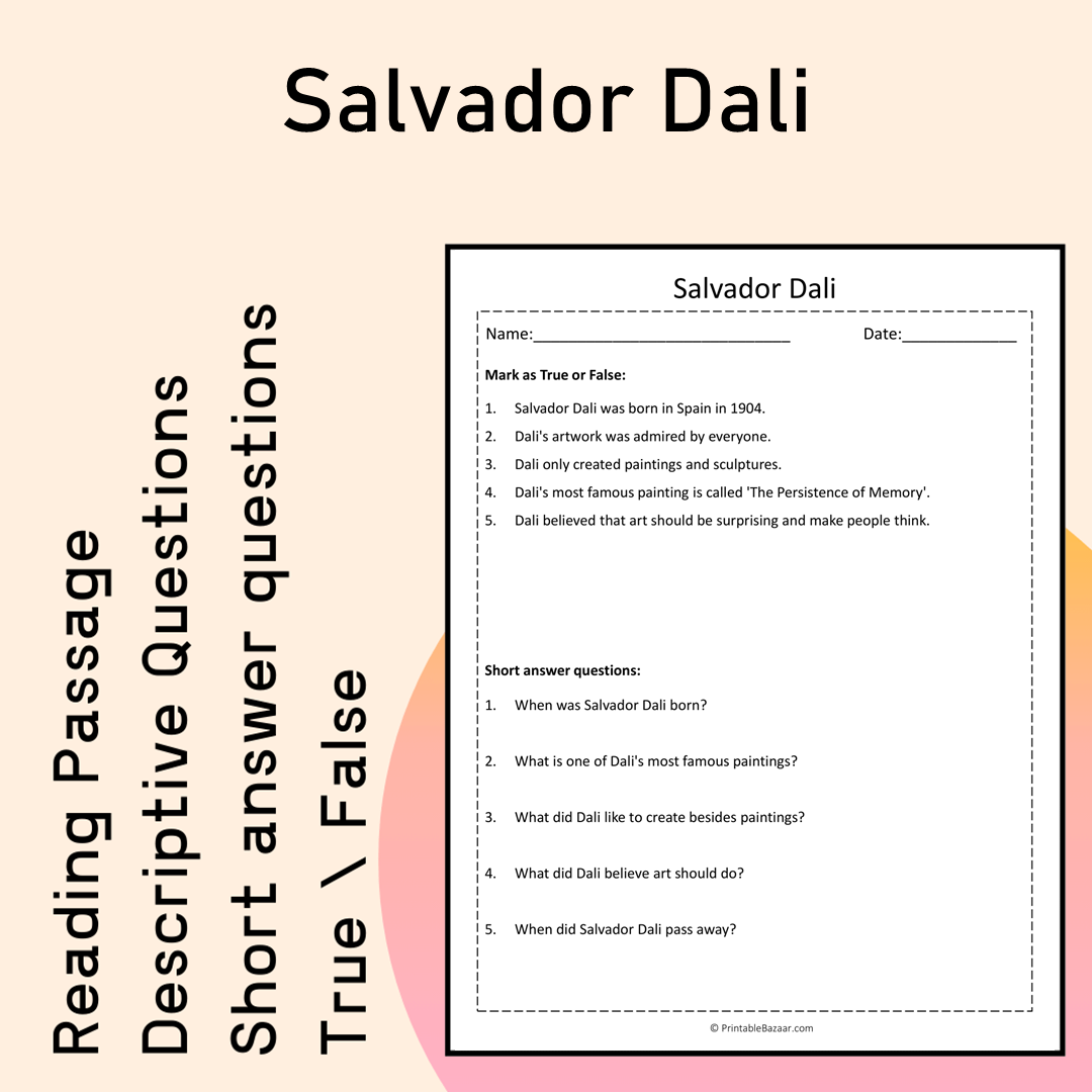 Salvador Dali | Reading Comprehension Passage Printable Activity