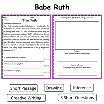 Babe Ruth | Short Reading Comprehension Creative Worksheet