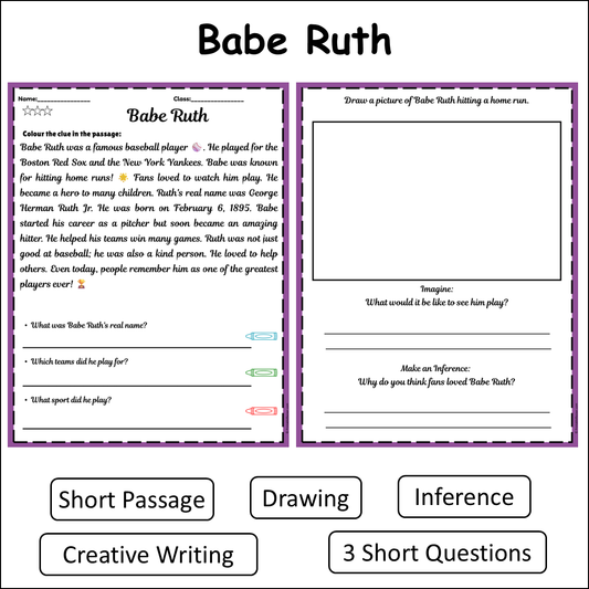 Babe Ruth | Short Reading Comprehension Creative Worksheet