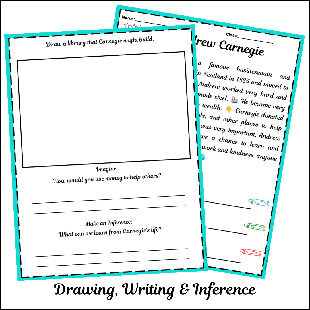 Andrew Carnegie | Short Reading Comprehension Creative Worksheet