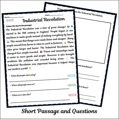 Industrial Revolution | Short Reading Comprehension Creative Worksheet