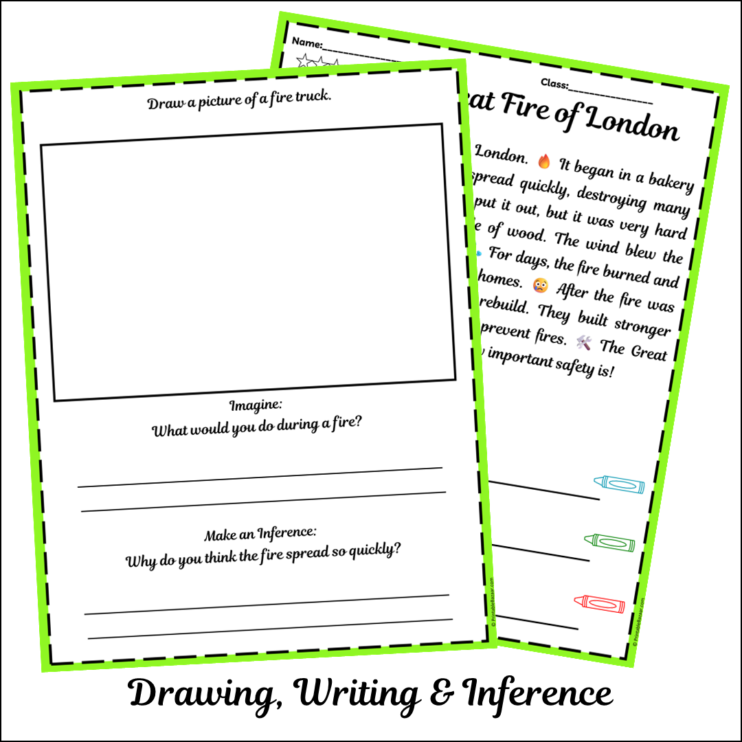 The Great Fire of London | Short Reading Comprehension Creative Worksheet