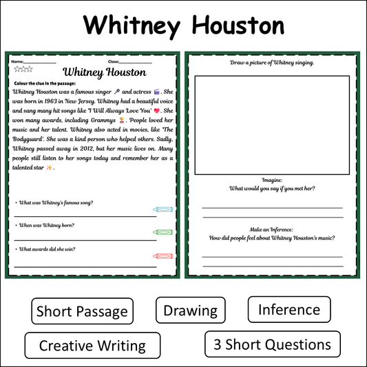 Whitney Houston | Short Reading Comprehension Creative Worksheet