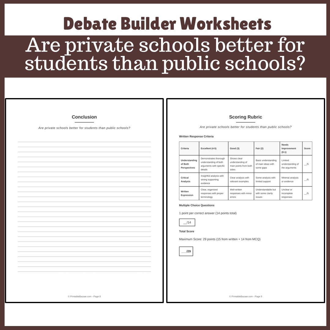 Are private schools better for students than public schools? | Favour and Against Worksheet Printable Activity