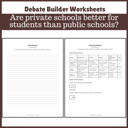 Are private schools better for students than public schools? | Favour and Against Worksheet Printable Activity