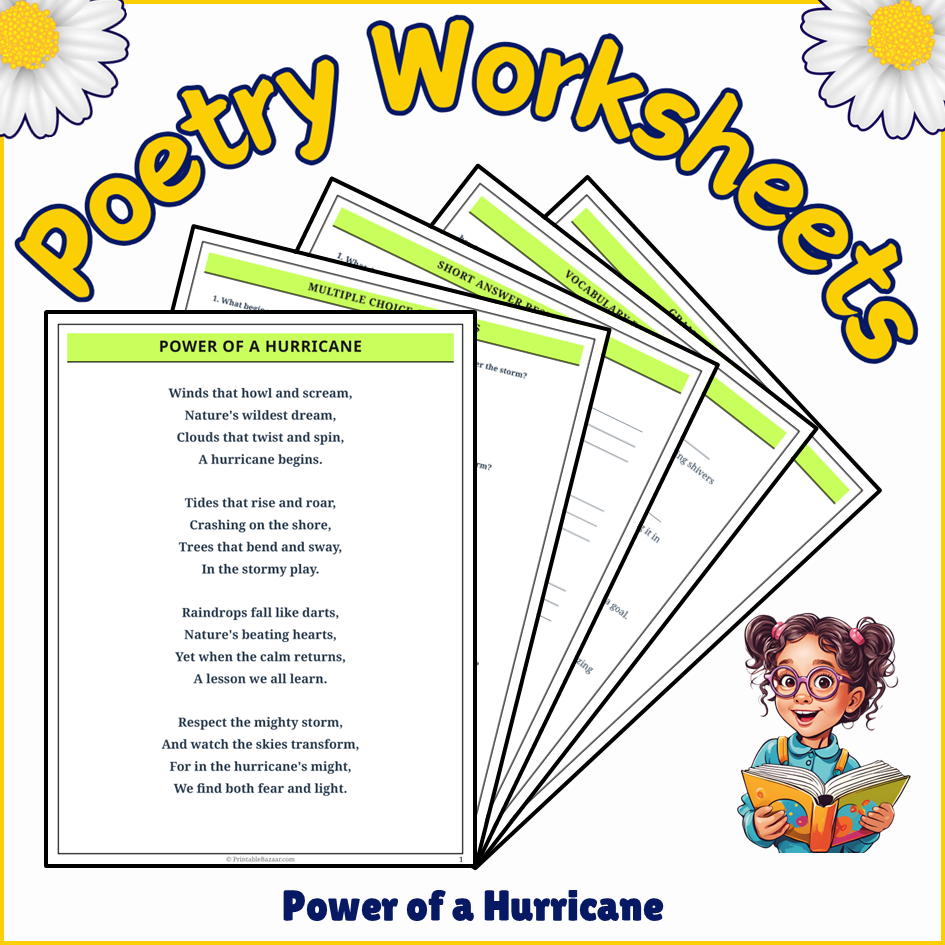 Power of a Hurricane | Poem Grammar Worksheet Printable Activity