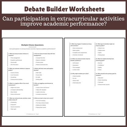 Can participation in extracurricular activities improve academic performance? | Favour and Against Worksheet Printable Activity