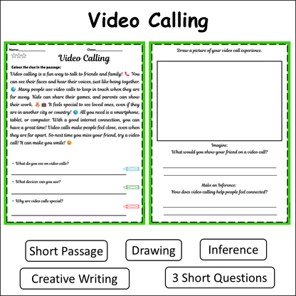 Video Calling | Short Reading Comprehension Creative Worksheet