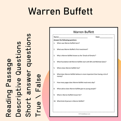 Warren Buffett | Reading Comprehension Passage Printable Activity