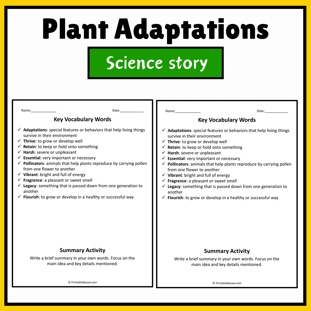 Plant Adaptations | Science Story Reading Comprehension Activity
