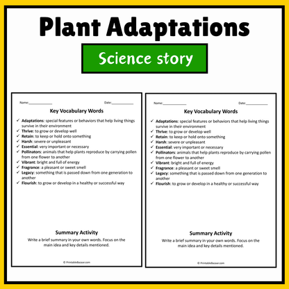 Plant Adaptations | Science Story Reading Comprehension Activity