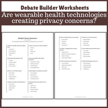 Are wearable health technologies creating privacy concerns? | Favour and Against Worksheet Printable Activity