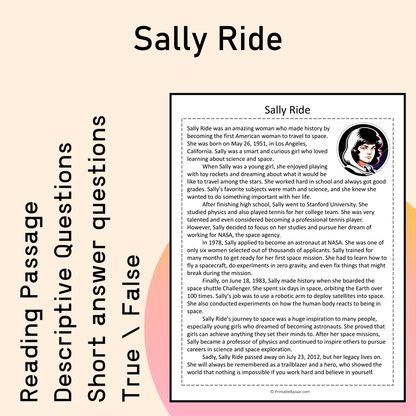 Sally Ride | Reading Comprehension Passage Printable Activity
