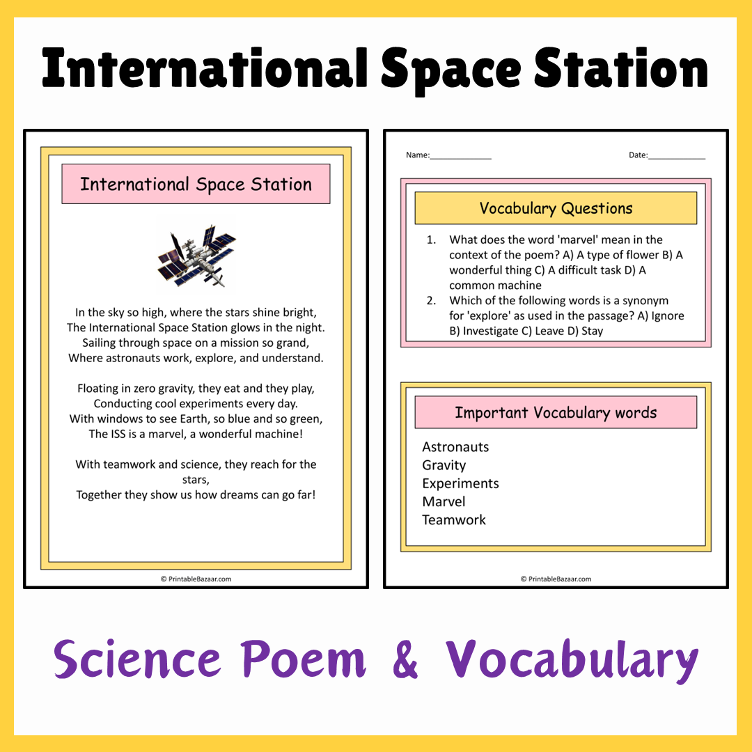 International Space Station | Science Poem Reading Comprehension Activity