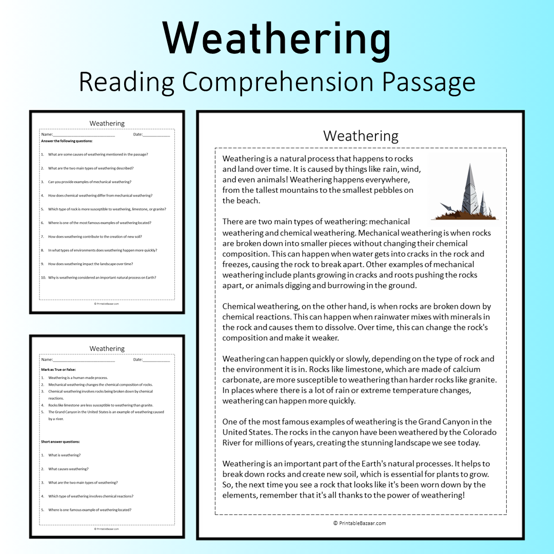 Weathering | Reading Comprehension Passage Printable Worksheet