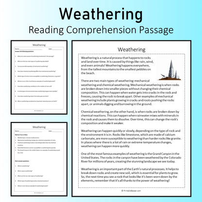 Weathering | Reading Comprehension Passage Printable Worksheet