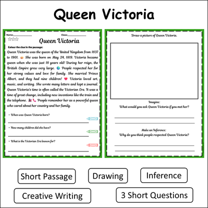 Queen Victoria | Short Reading Comprehension Creative Worksheet