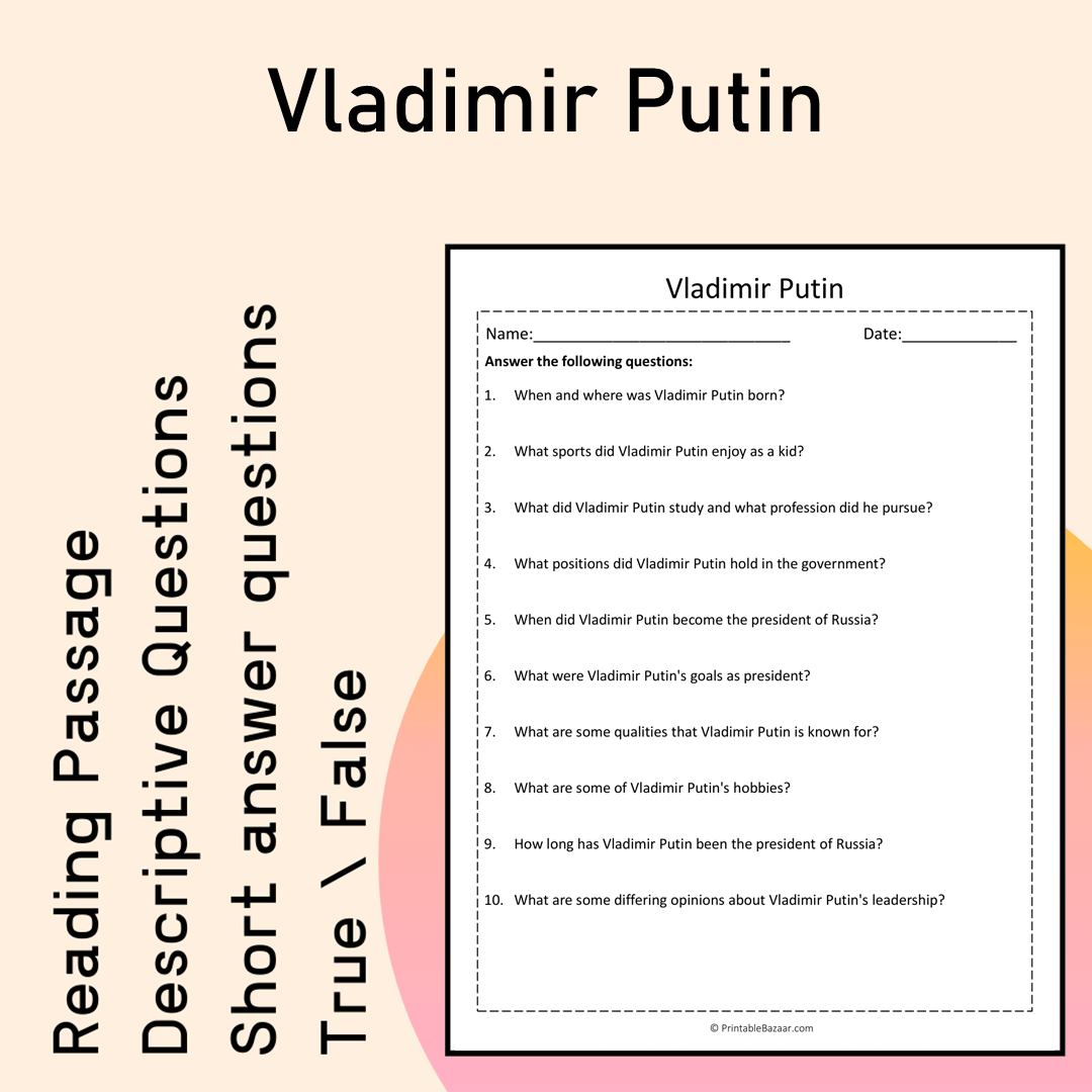 Vladimir Putin | Reading Comprehension Passage Printable Activity