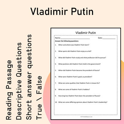 Vladimir Putin | Reading Comprehension Passage Printable Activity