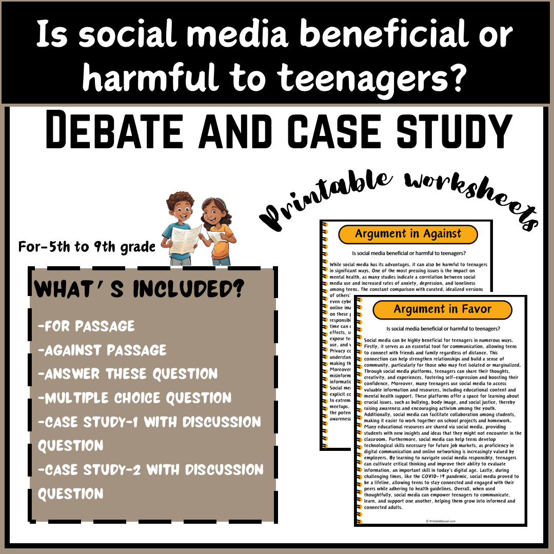 Is social media beneficial or harmful to teenagers? | Debate Case Study Worksheet