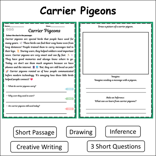 Carrier Pigeons | Short Reading Comprehension Creative Worksheet