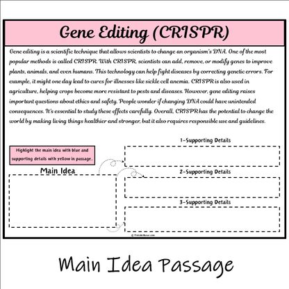 Gene Editing (CRISPR) | Main Idea and Supporting Details Reading Passage and Questions