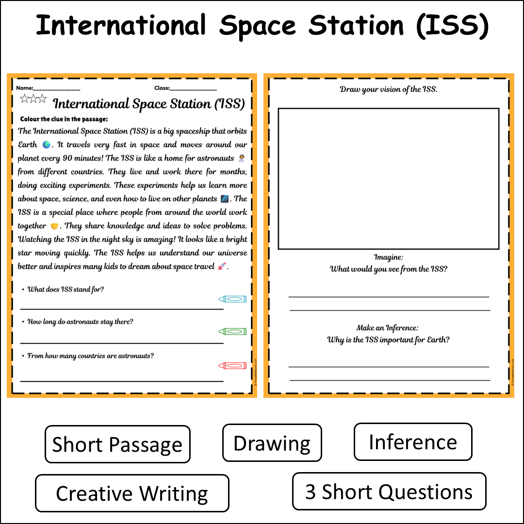 International Space Station (ISS) | Short Reading Comprehension Creative Worksheet