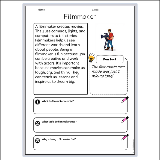 Filmmaker | Reading Passage Comprehension Questions Writing Facts Worksheet