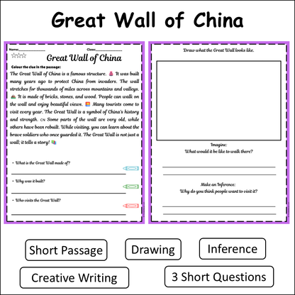 Great Wall of China | Short Reading Comprehension Creative Worksheet