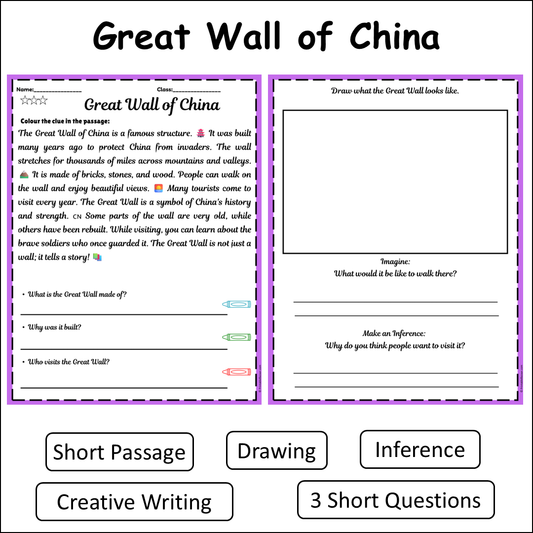 Great Wall of China | Short Reading Comprehension Creative Worksheet