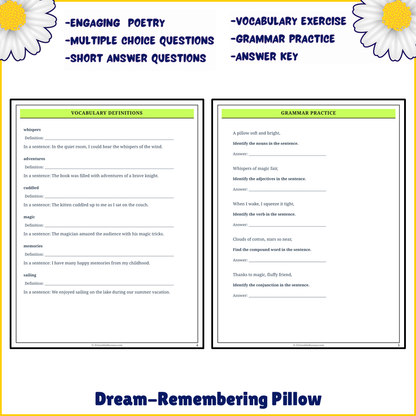 Dream-Remembering Pillow | Poem Grammar Worksheet Printable Activity