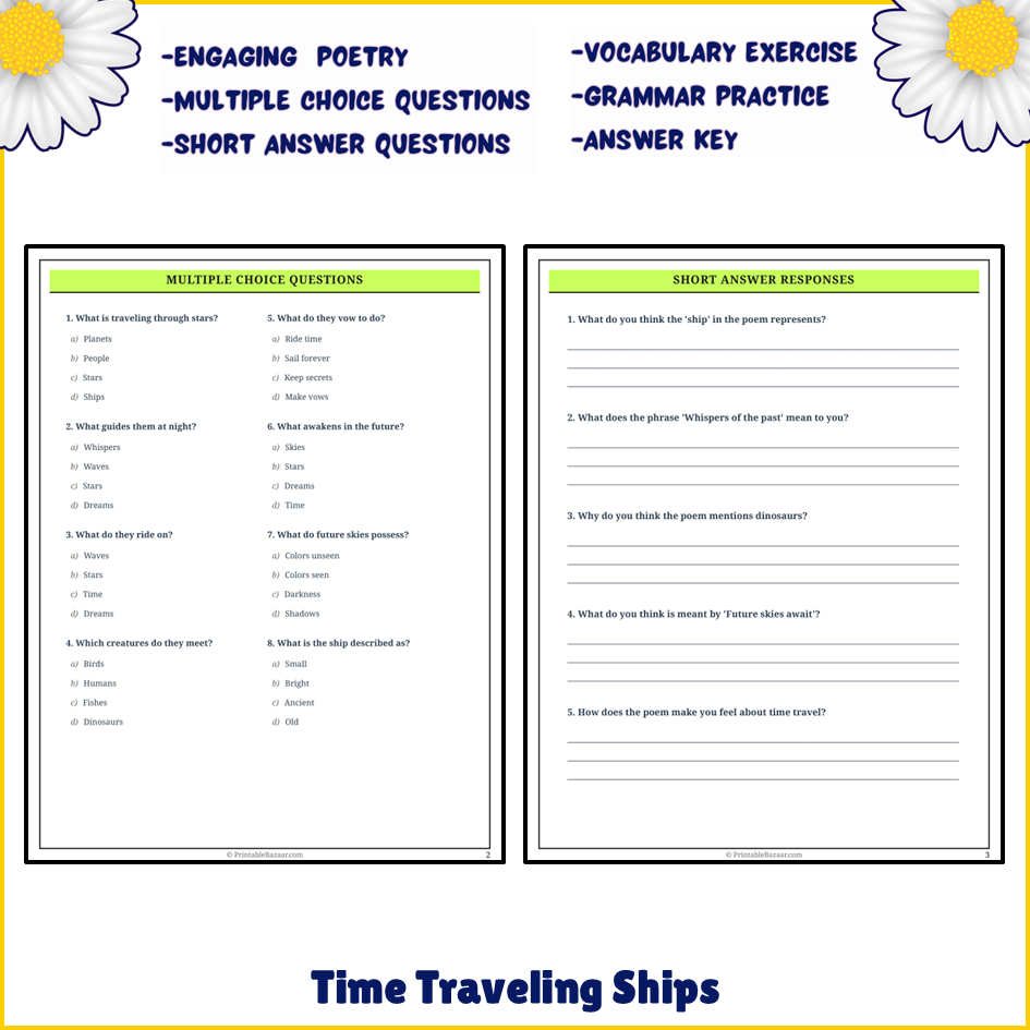 Time Traveling Ships | Poem Grammar Worksheet Printable Activity