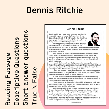 Dennis Ritchie | Reading Comprehension Passage Printable Activity