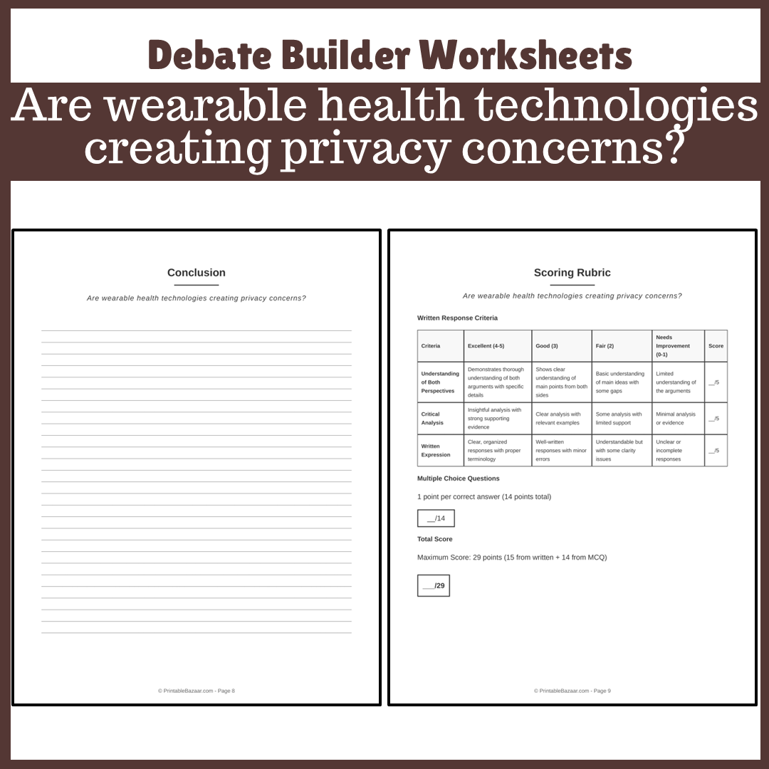 Are wearable health technologies creating privacy concerns? | Favour and Against Worksheet Printable Activity