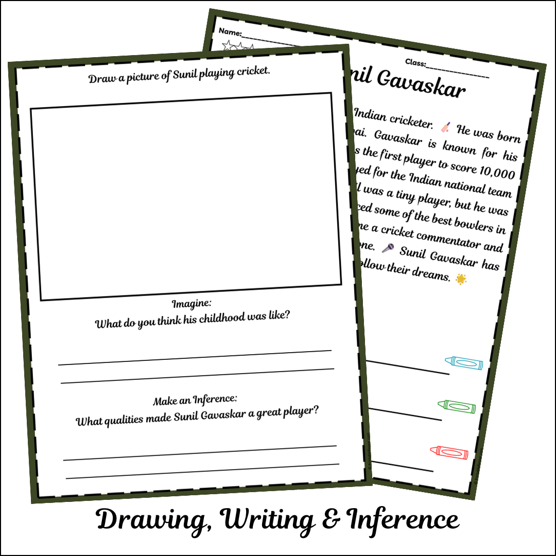 Sunil Gavaskar | Short Reading Comprehension Creative Worksheet