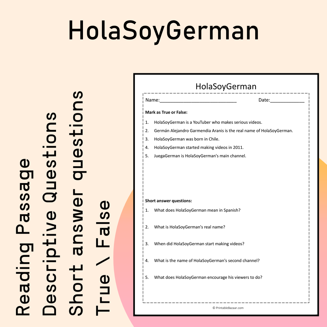 HolaSoyGerman | Reading Comprehension Passage Printable Activity