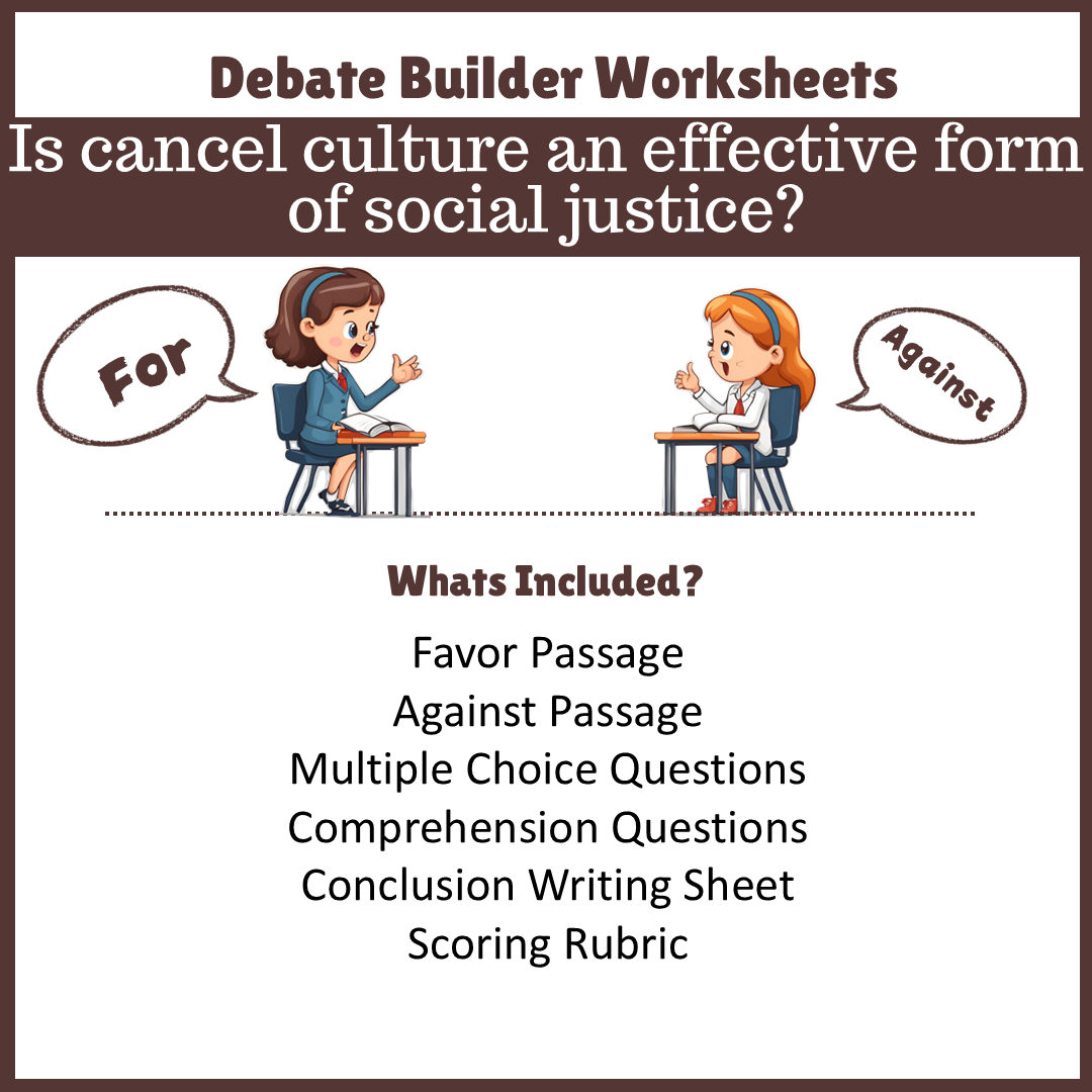Is cancel culture an effective form of social justice? | Favour and Against Worksheet Printable Activity