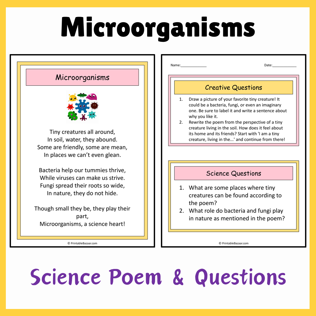 Microorganisms | Science Poem Reading Comprehension Activity