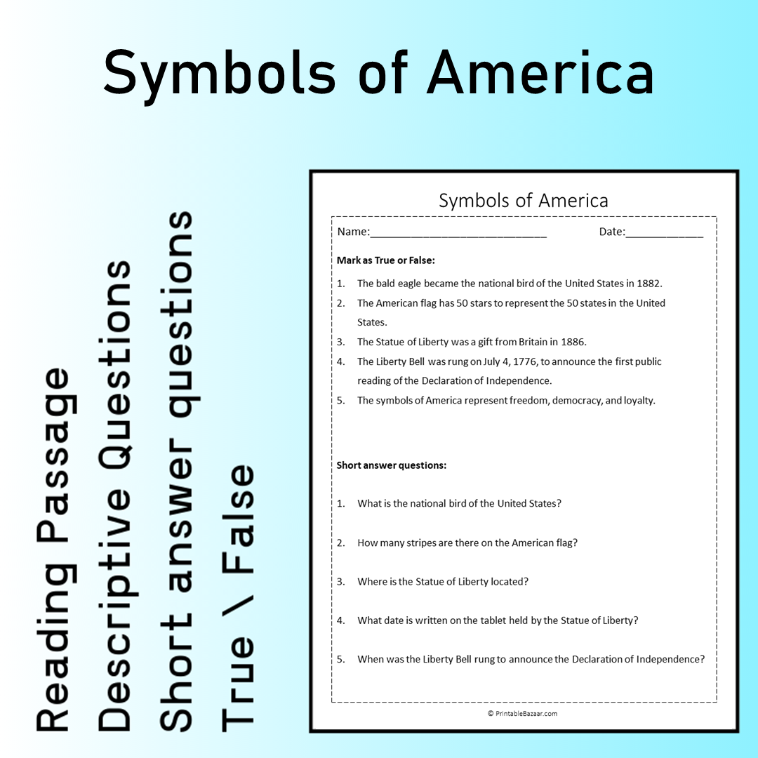 Symbols of America | Reading Comprehension Passage Printable Worksheet