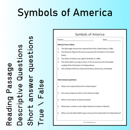 Symbols of America | Reading Comprehension Passage Printable Worksheet