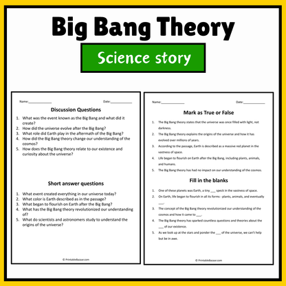 Big Bang Theory | Science Story Reading Comprehension Activity