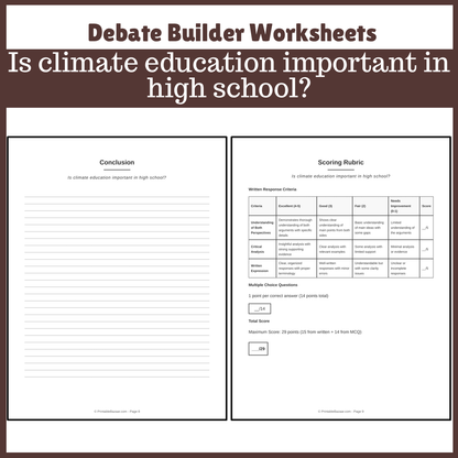 Is climate education important in high school? | Favour and Against Worksheet Printable Activity