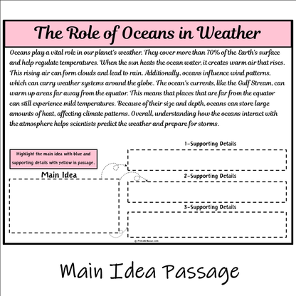 The Role of Oceans in Weather | Main Idea and Supporting Details Reading Passage and Questions