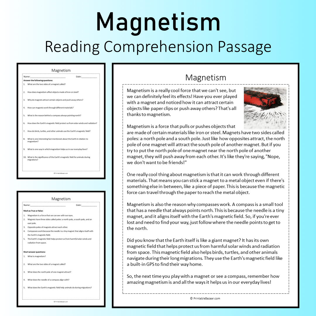 Magnetism | Reading Comprehension Passage Printable Worksheet
