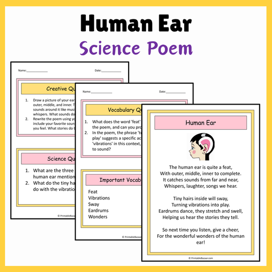 Human Ear | Science Poem Reading Comprehension Activity