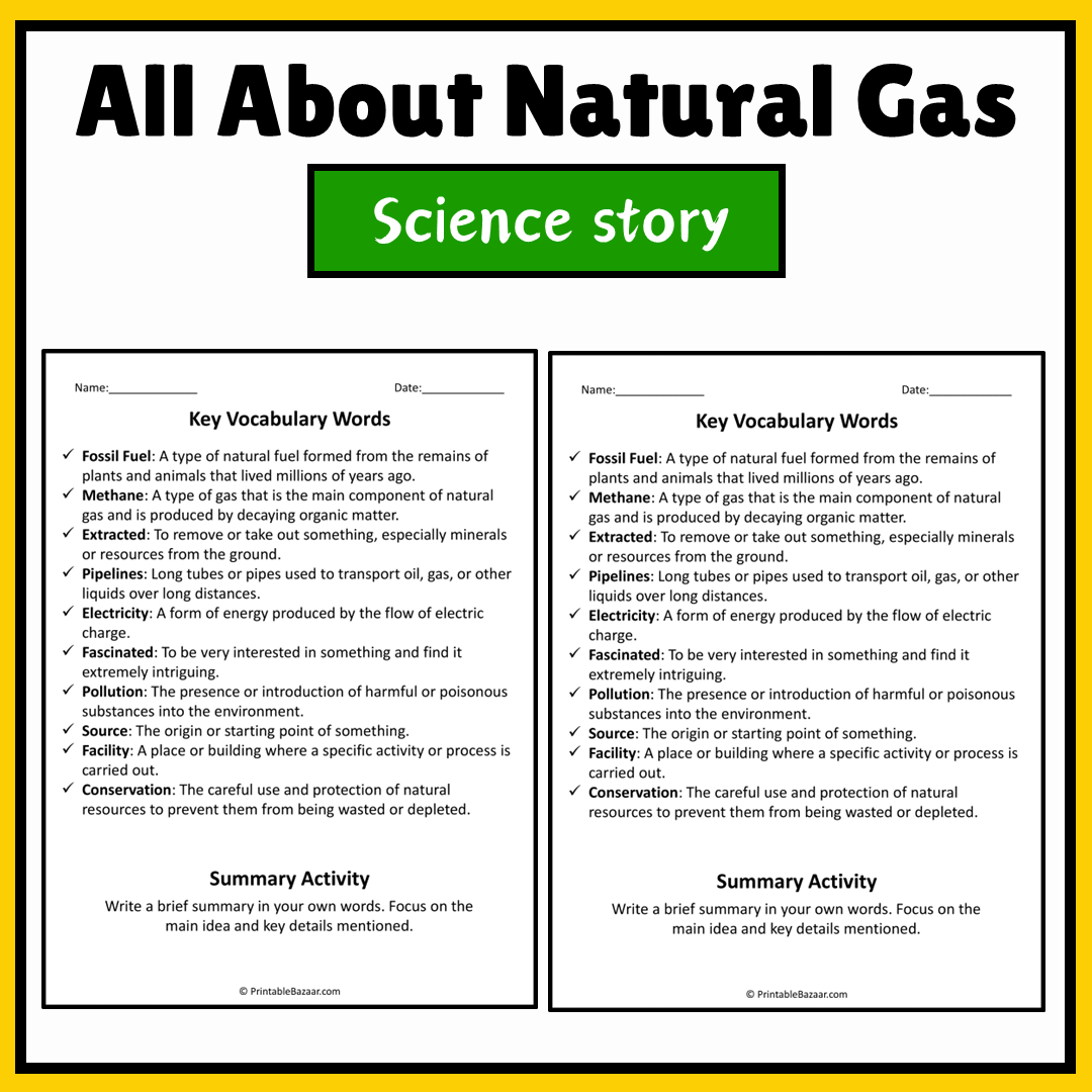 All About Natural Gas | Science Story Reading Comprehension Activity