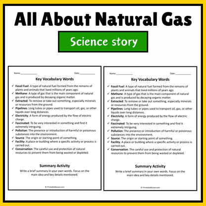 All About Natural Gas | Science Story Reading Comprehension Activity