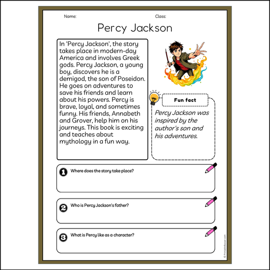 Percy Jackson | Reading Passage Comprehension Questions Writing Facts Worksheet