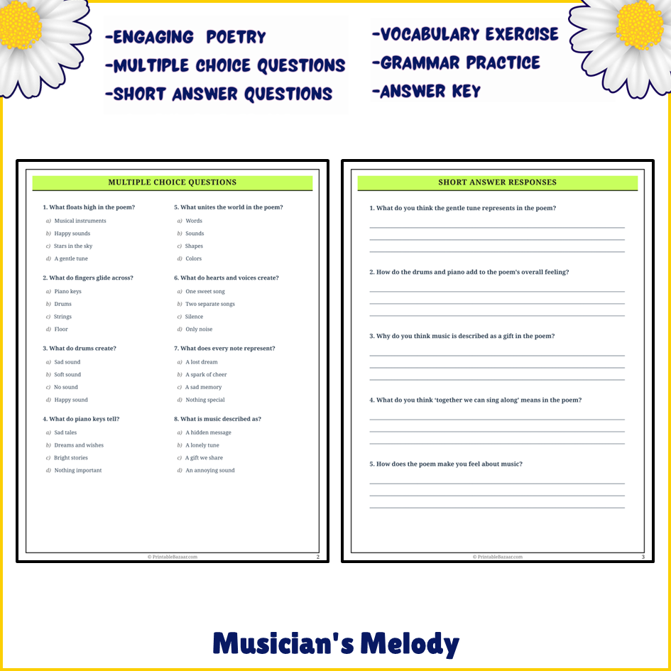 Musician's Melody | Poem Grammar Worksheet Printable Activity