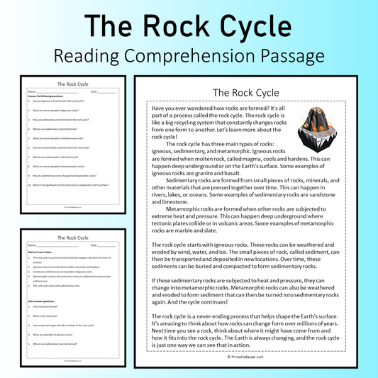 The Rock Cycle | Reading Comprehension Passage Printable Worksheet